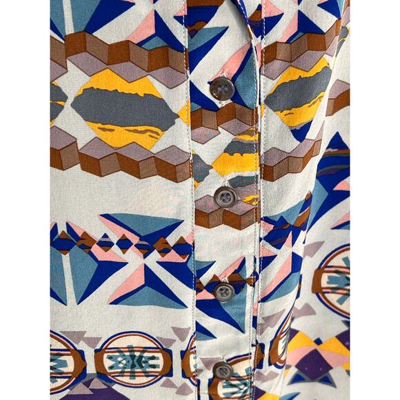 Tucker Geometric Southwestern 100% Silk Short Sleeve Mini Dress Multi Women's M - Picture 4 of 11
